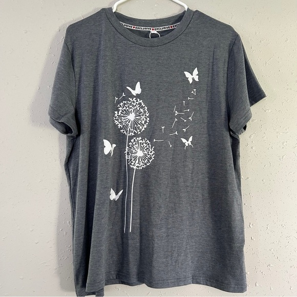 NWOT Grey Butterfly Flower Wish Comfy Casual Short-Sleeve T-Shirt Tee XL - Picture 1 of 5